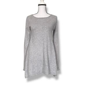 Forte 100% Cashmere Boatneck Tunic Sweater Sz S Gray Long Sleeve Sharkbite Hem